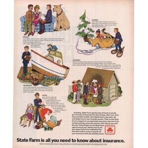State Farm Insurance Advertisement Vintage 1969 Home Automobile Boat Cartoon